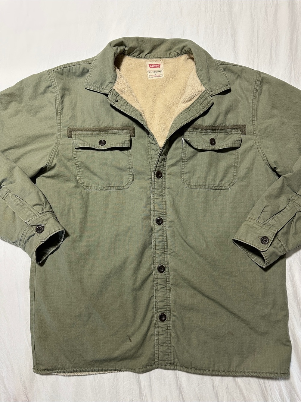 Vintage Levi Strauss Sherpa Lined Canvas Workwear Chore Jacket Size Large